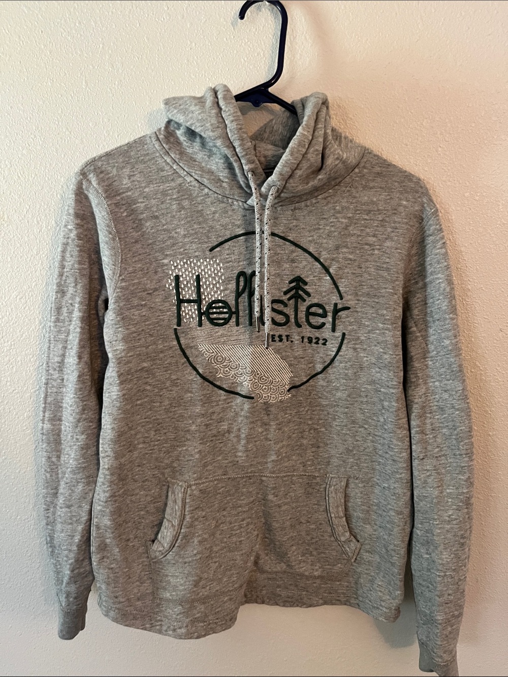 Hollister Gray Pullover Hoodie with Green Logo